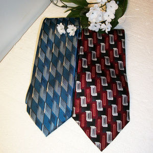 PIERRE CARDIN Mens Ties Lot of 2 Red & Blue Prints